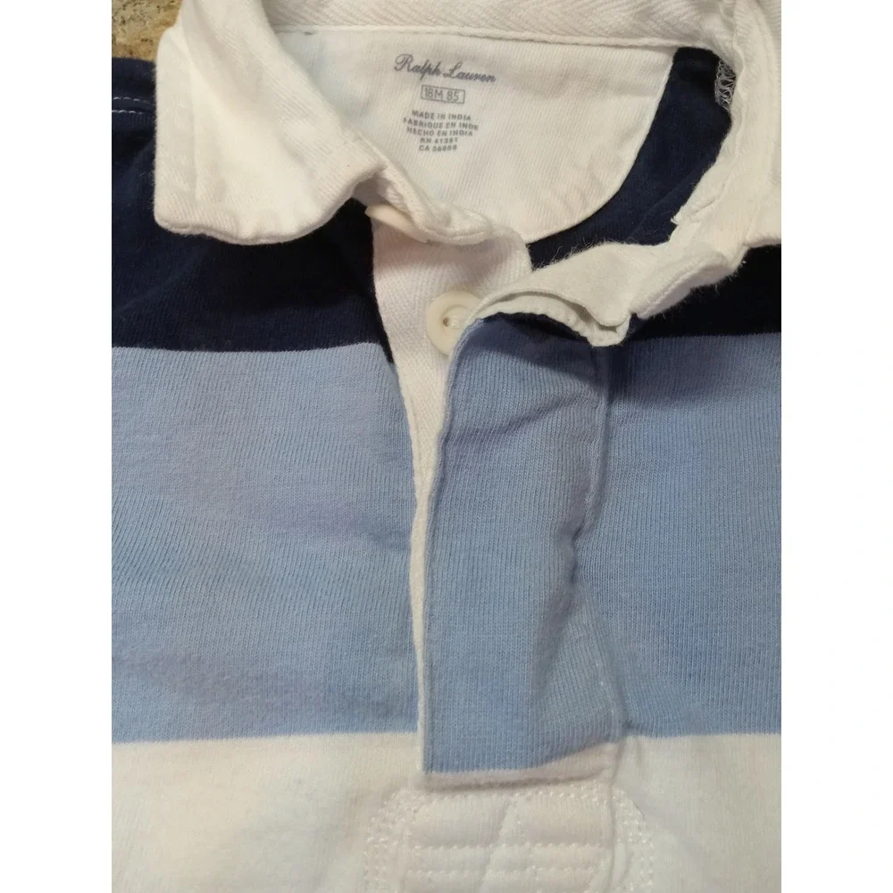 Ralph Lauren Baby Boys 18M Polo Romper Colorblock Striped Navy Blue Red White